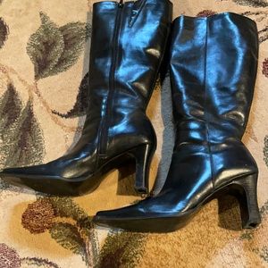 Black high heel leather boots